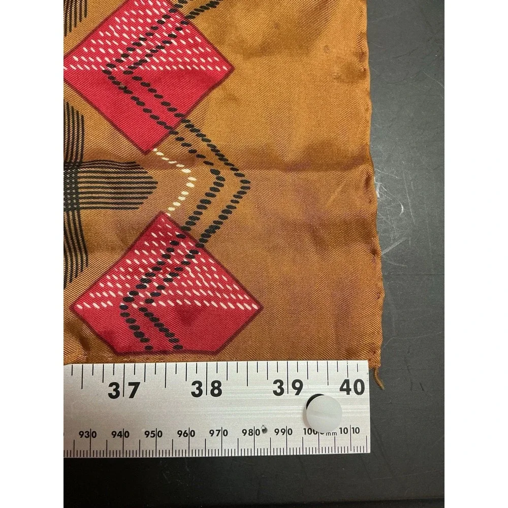 Vintage ECHO Red Maroon Tan Diamonds Geometric 30% Silk Square Scarf 40